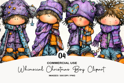 Whimsical Christmas Boy Clipart PNG