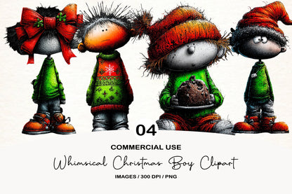 Whimsical Christmas Gnome Boy Clipart PNG