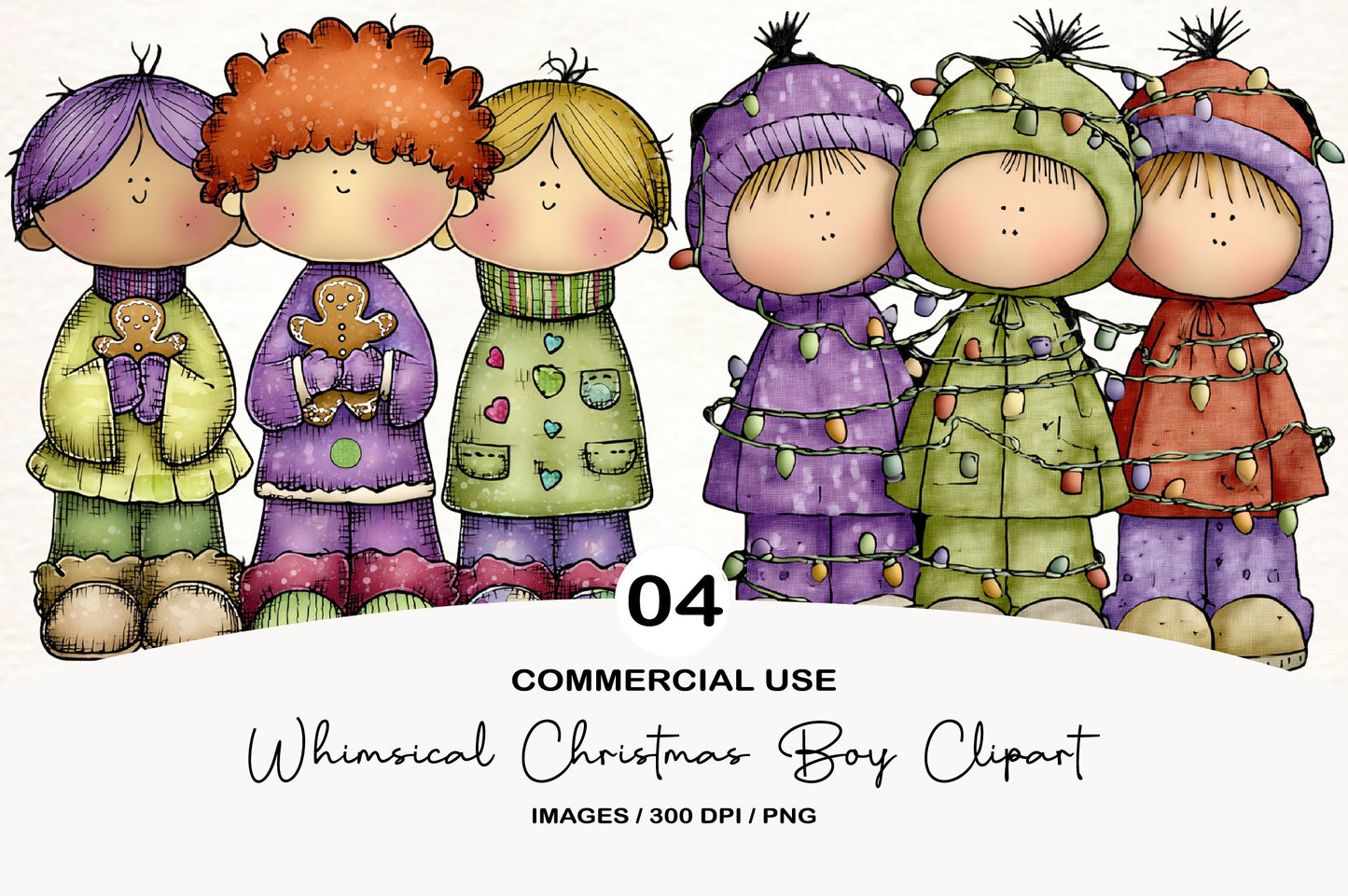 Whimsical Christmas Kids Clipart PNG