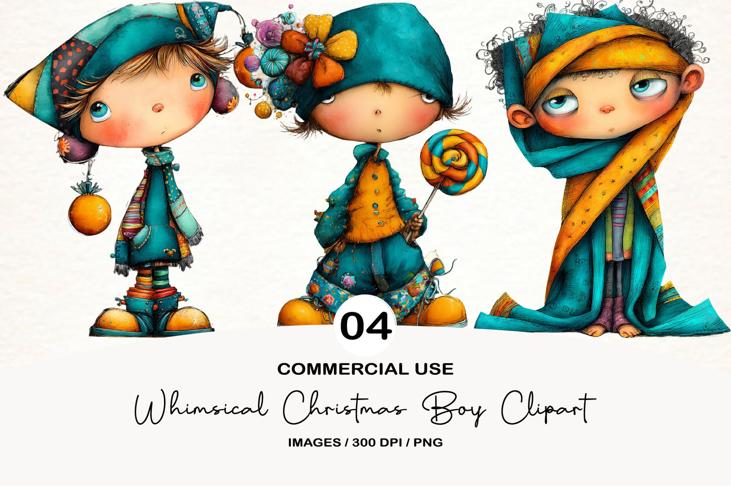 Whimsical Christmas Boy Clipart PNG