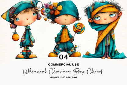 Whimsical Christmas Boy Clipart PNG