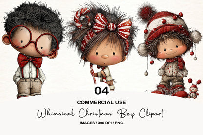 Whimsical Christmas Boy Clipart PNG