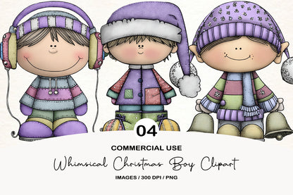 Whimsical Christmas Boy Clipart PNG