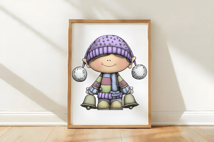 Whimsical Christmas Boy Clipart PNG