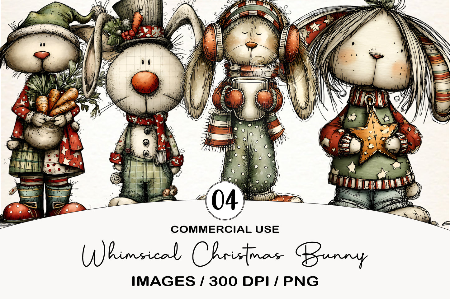 Whimsical Christmas Bunny Clipart PNG