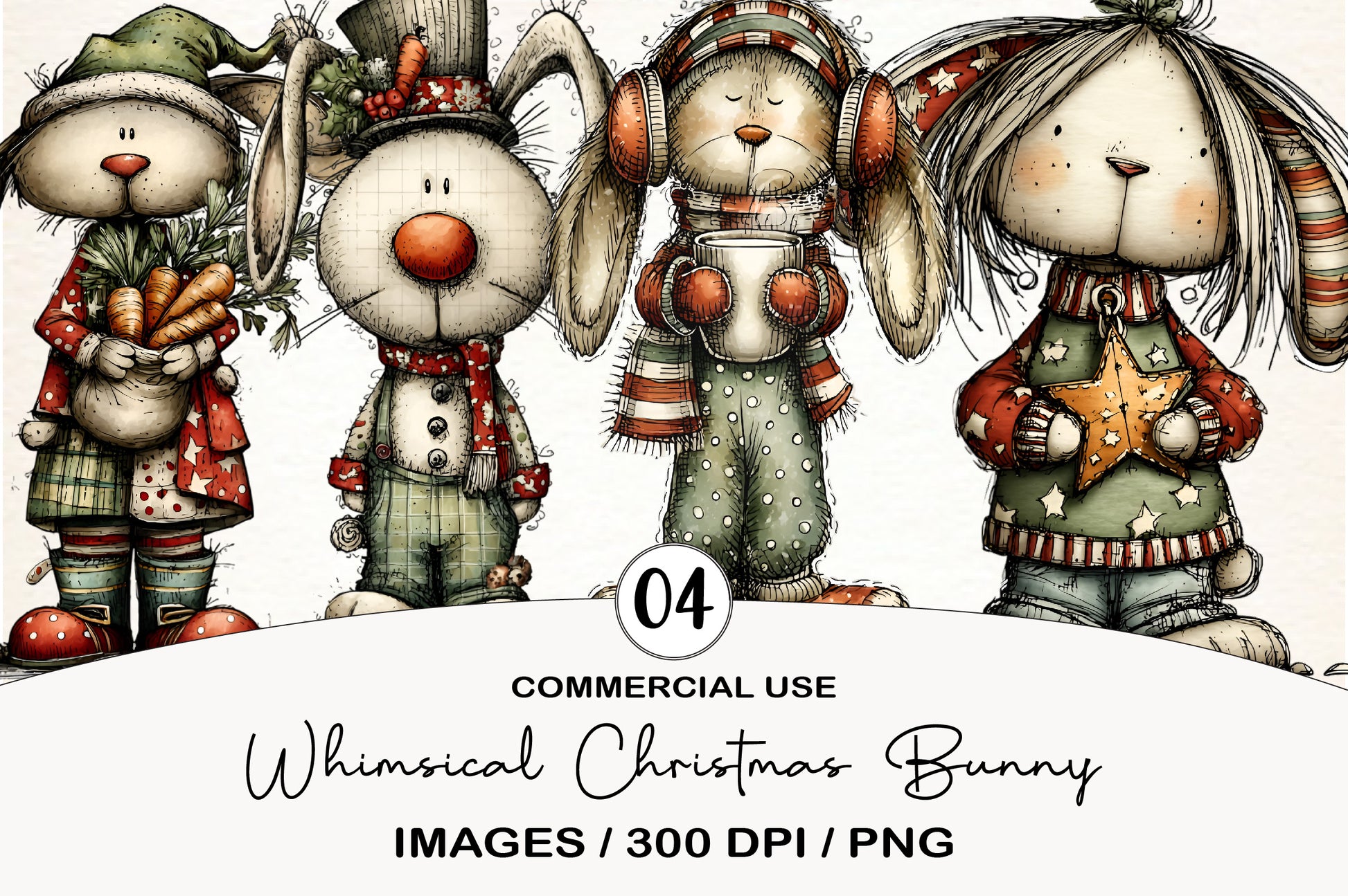 Whimsical Christmas Bunny Clipart PNG