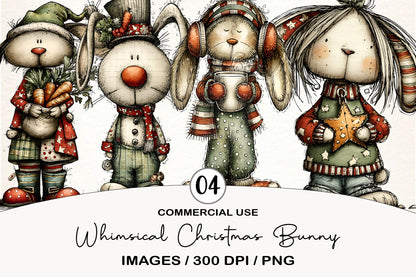 Whimsical Christmas Bunny Clipart PNG