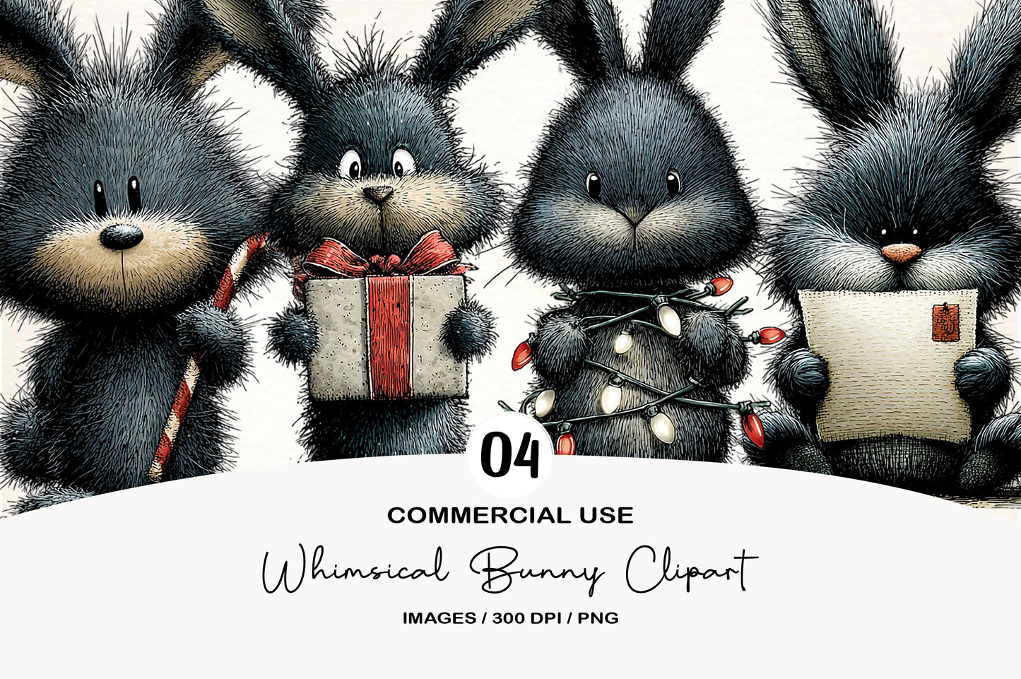 Whimsical Christmas Bunny Clipart Bundle