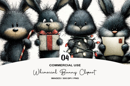 Whimsical Christmas Bunny Clipart Bundle