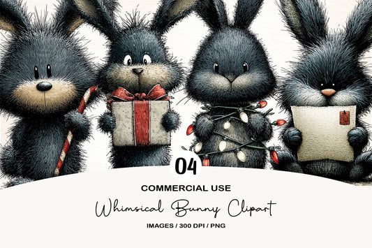 Whimsical Christmas Bunny Clipart Bundle