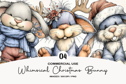 Whimsical Christmas Bunny Clipart PNG