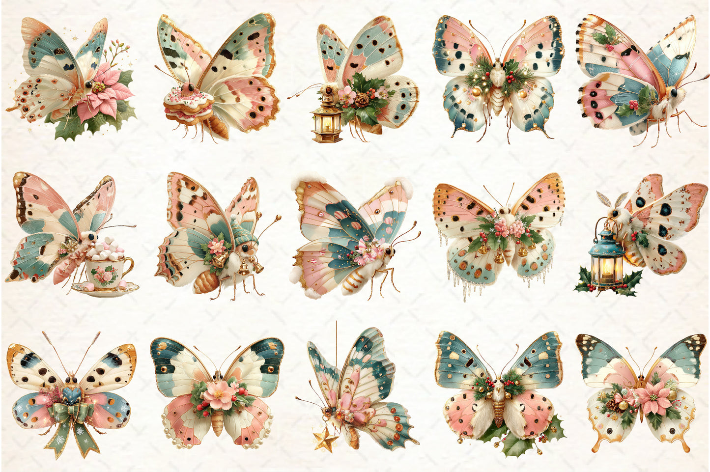 Whimsical Christmas Butterfly PNG Bundle Cute Holiday Butterfly Sublimation Designs