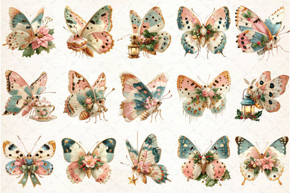 Whimsical Christmas Butterfly PNG Bundle Cute Holiday Butterfly Sublimation Designs