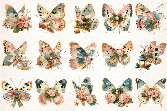 Whimsical Christmas Butterfly PNG Bundle Cute Holiday Butterfly Sublimation Designs