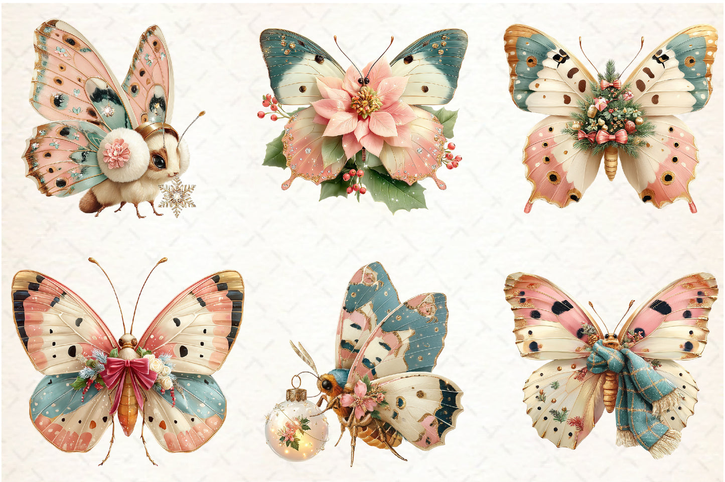 Whimsical Christmas Butterfly PNG Bundle Cute Holiday Butterfly Sublimation Designs