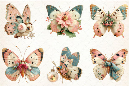 Whimsical Christmas Butterfly PNG Bundle Cute Holiday Butterfly Sublimation Designs