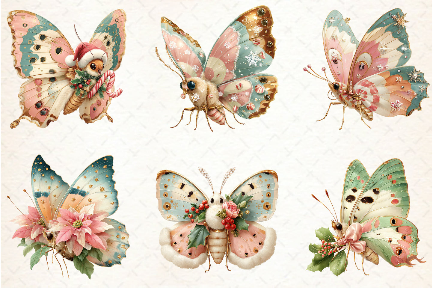 Whimsical Christmas Butterfly PNG Bundle Cute Holiday Butterfly Sublimation Designs