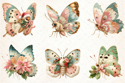 Whimsical Christmas Butterfly PNG Bundle Cute Holiday Butterfly Sublimation Designs