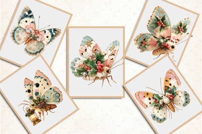 Whimsical Christmas Butterfly PNG Bundle Cute Holiday Butterfly Sublimation Designs