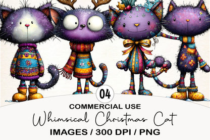 Whimsical Christmas Cat Clipart Bundle PNG
