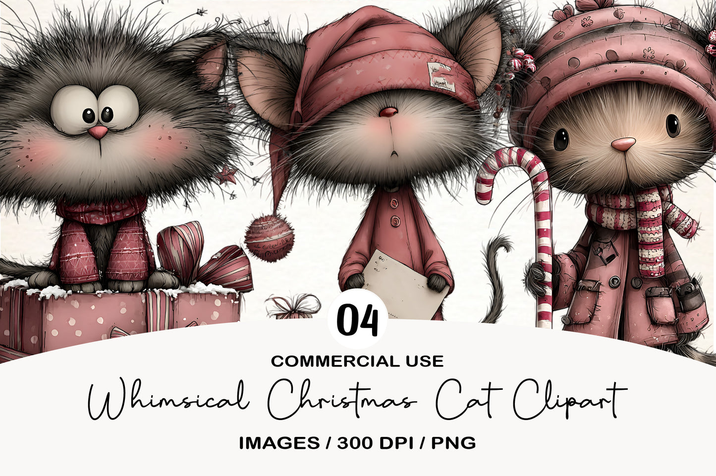 Whimsical Christmas Cat Clipart PNG | Cute Holiday Cat