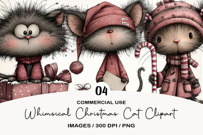 Whimsical Christmas Cat Clipart PNG | Cute Holiday Cat