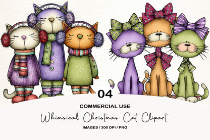 Whimsical Christmas Cat Clipart PNG