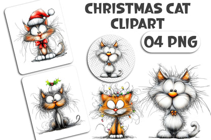 Christmas Cat Clipart PNG Bundle Cute Whimsical Cats