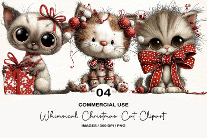 Whimsical Christmas Cat Clipart PNG