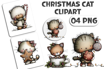 Christmas Cat Clipart PNG Bundle Cute Holiday Cats