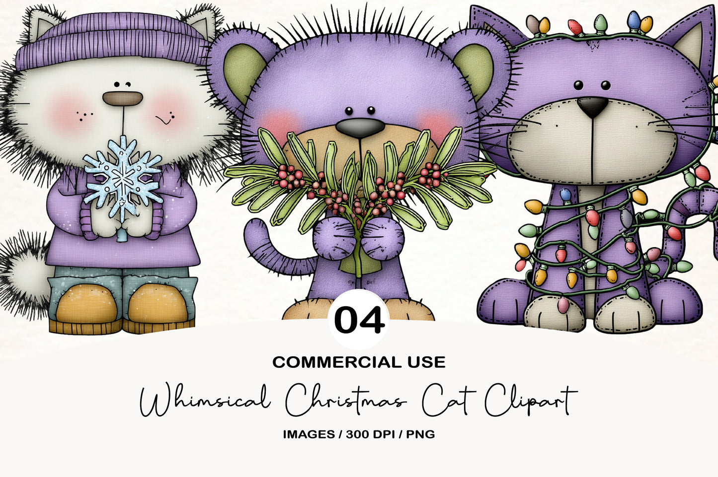 Whimsical Christmas Cat Clipart PNG