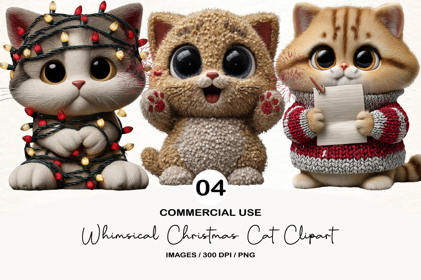 Whimsical Christmas Cat Clipart PNG