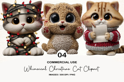Whimsical Christmas Cat Clipart PNG