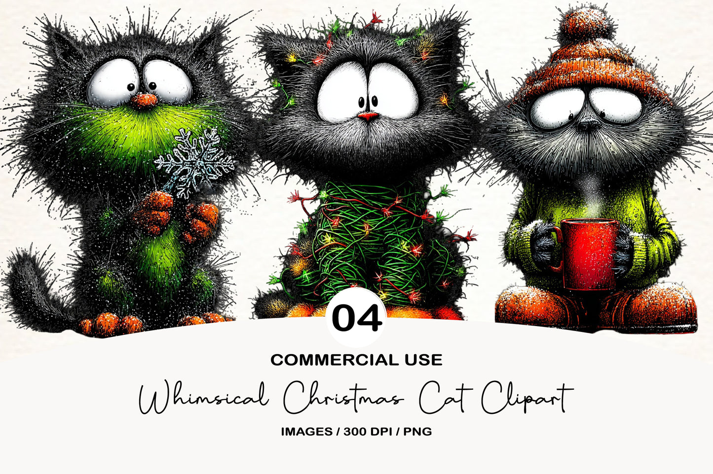 Whimsical Christmas Cat Clipart PNG