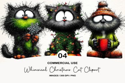 Whimsical Christmas Cat Clipart PNG