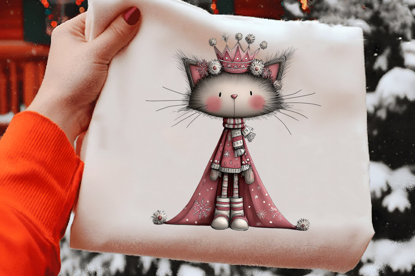 Whimsical Christmas Cat Clipart PNG Bundle | Cute Watercolor Holiday Cat Clipart