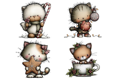 Christmas Cat Clipart PNG Bundle Cute Holiday Cats