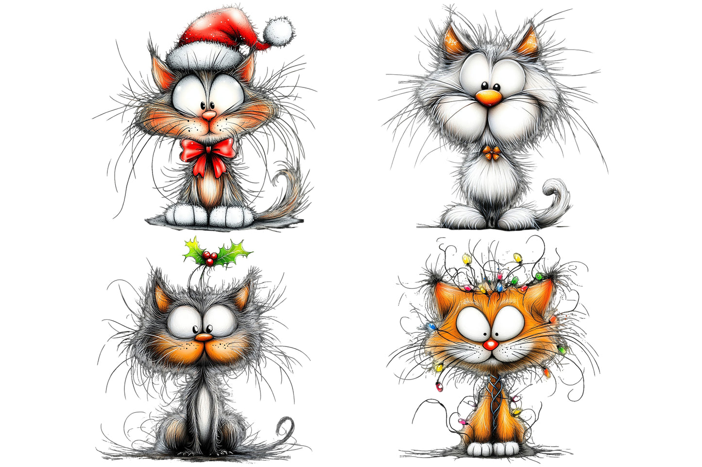 Christmas Cat Clipart PNG Bundle Cute Whimsical Cats