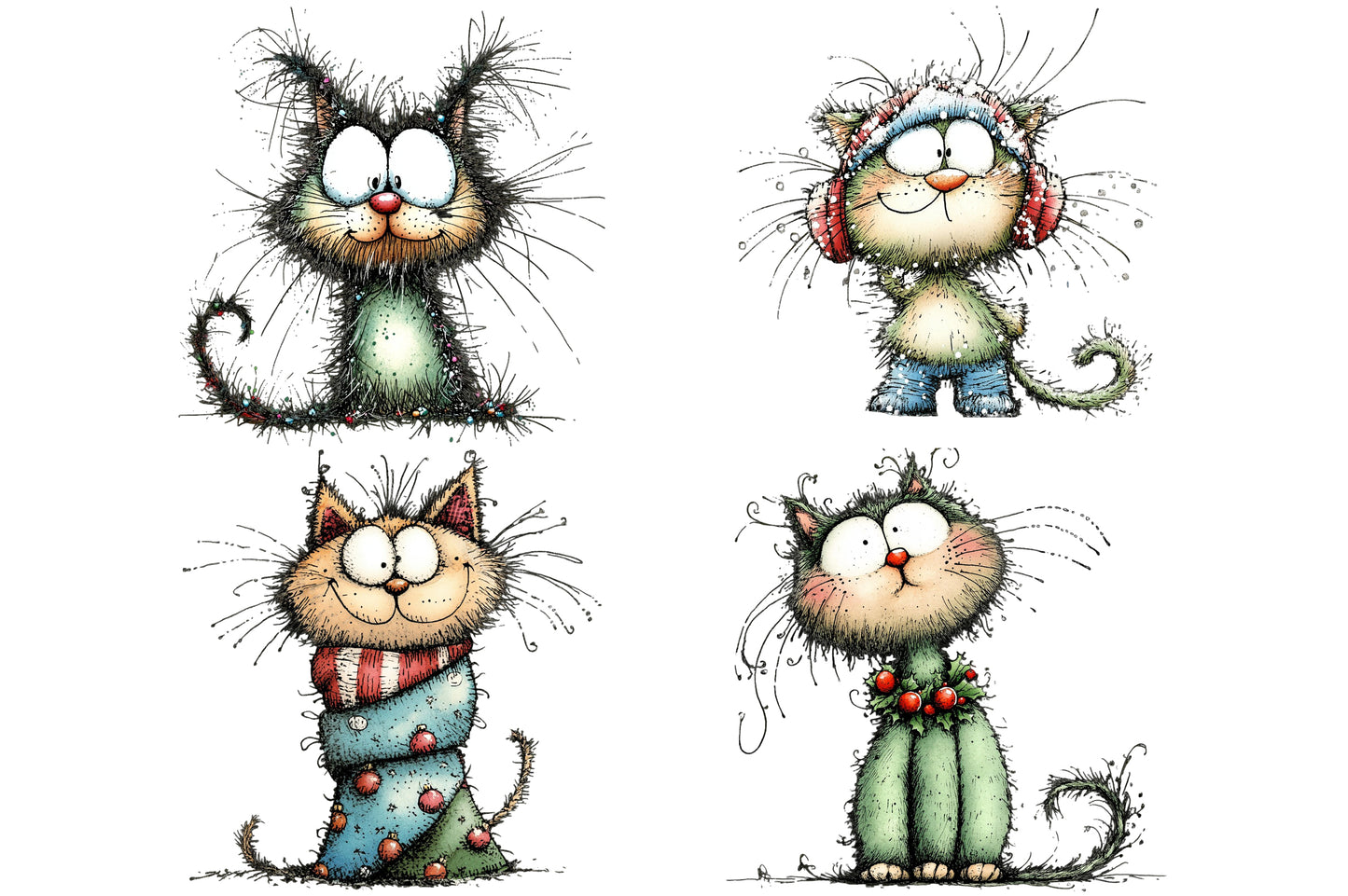 Whimsical Christmas Cat Clipart PNG Bundle