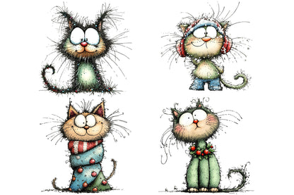 Whimsical Christmas Cat Clipart PNG Bundle