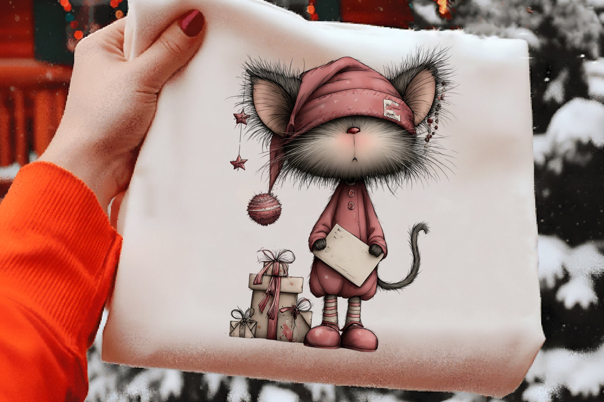 Whimsical Christmas Cat Clipart PNG | Cute Holiday Cat