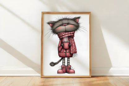 Whimsical Christmas Cat Clipart PNG Bundle | Cute Watercolor Holiday Cat Clipart