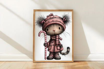 Whimsical Christmas Cat Clipart PNG | Cute Holiday Cat