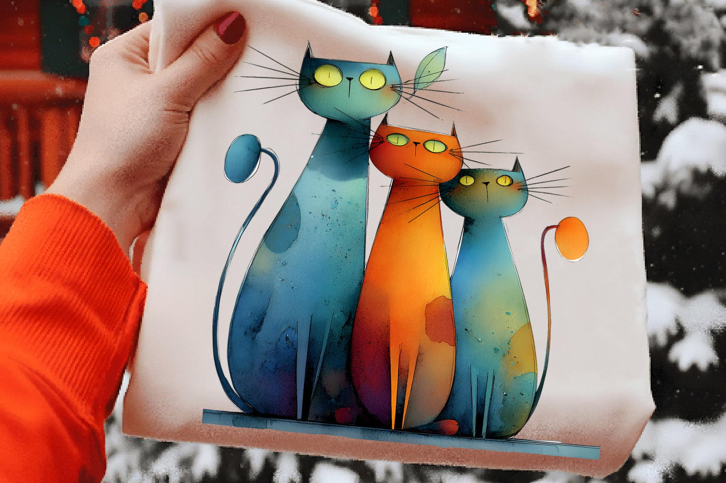 Whimsical Christmas Cat Gang Clipart PNG Bundle | Cute Watercolor Holiday Kitty Gang Clipart | Festive Christmas Cats PNG