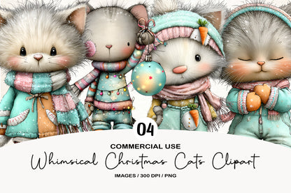 Whimsical Christmas Cats Clipart PNG Sublimation