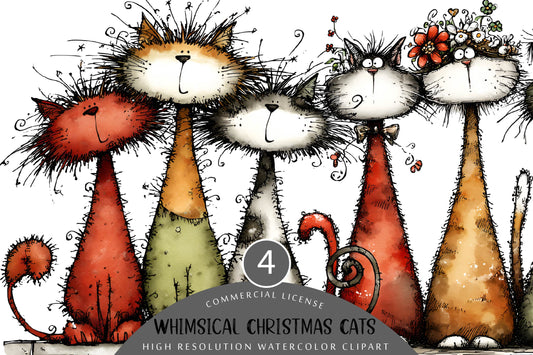 Whimsical Christmas Cats Clipart PNG
