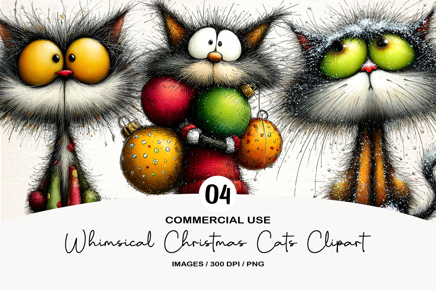 Whimsical Christmas Cats Clipart PNG