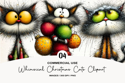 Whimsical Christmas Cats Clipart PNG