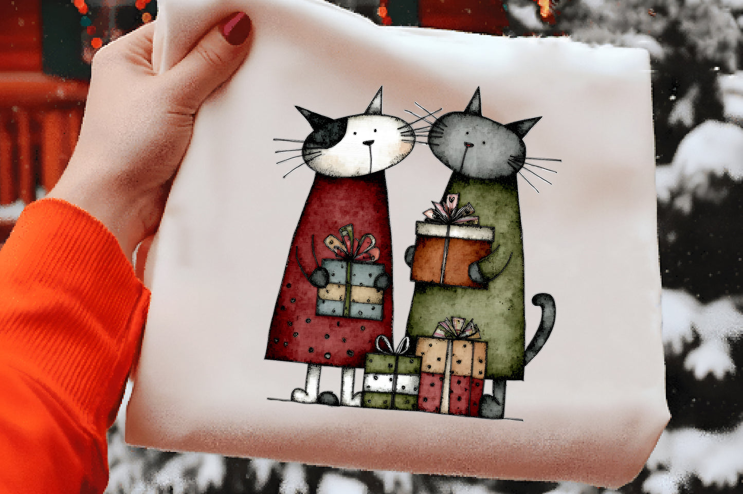 Whimsical Christmas Cats Clipart PNG Sublimation