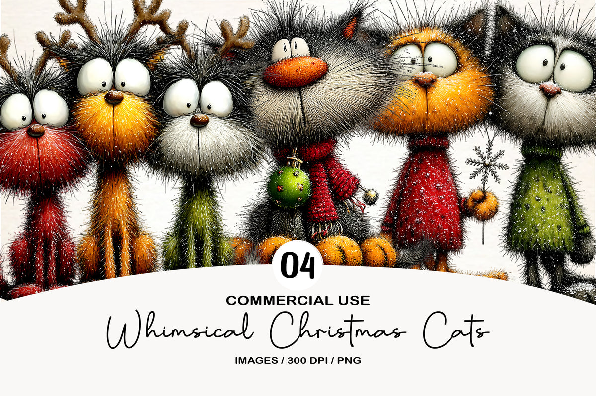 Whimsical Christmas Cats Clipart PNG